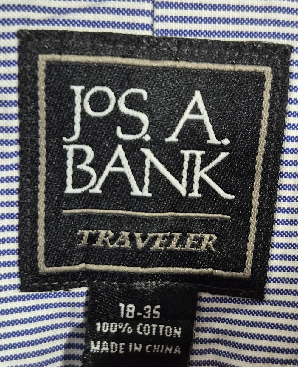 Jos. A. Bank Traveler Mens 18 35 Blue White Pinstripe Button Down Dress Shirt 2X - Picture 4 of 4